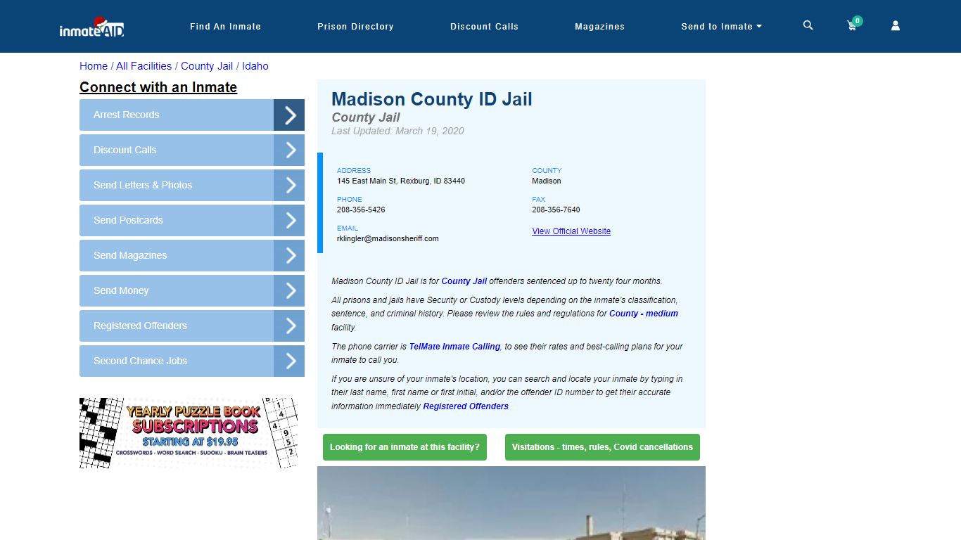 Madison County ID Jail - Inmate Locator - Rexburg, ID