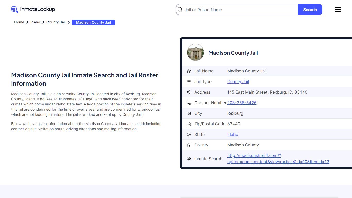 Madison County Jail Inmate Search and Jail Roster Information